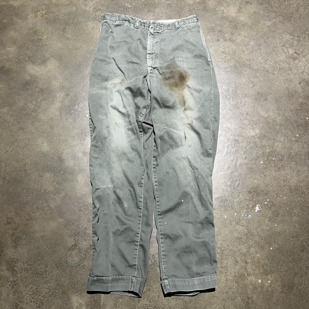 Vintage 50s Sedgefield Green Cotton Workwear Chinos 28x29